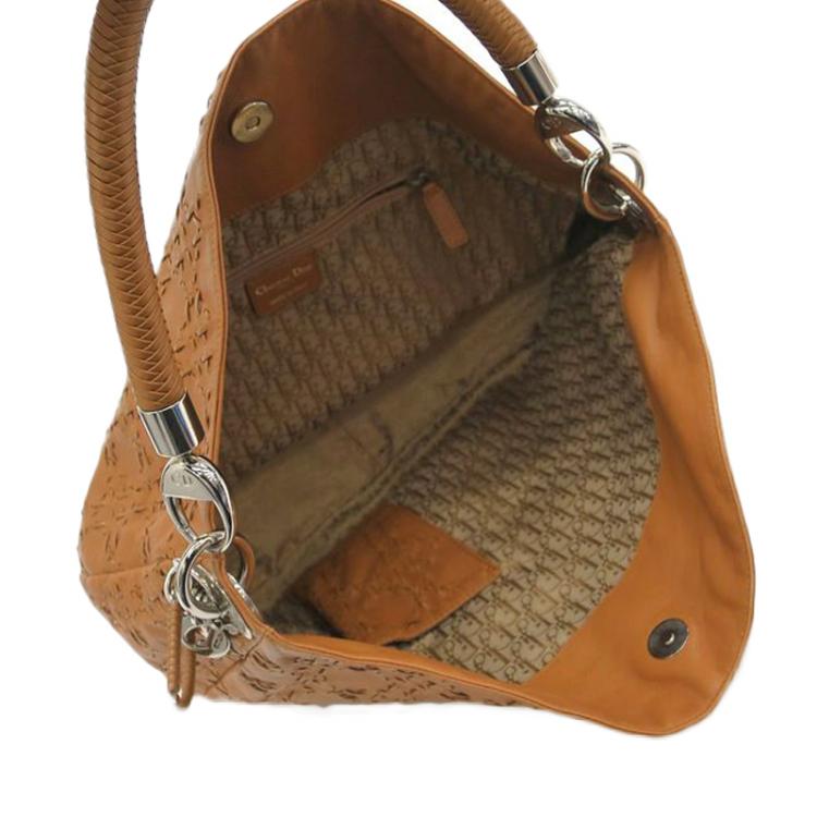 Pre Owned Dior Brown Leather Woven Charm Hobo