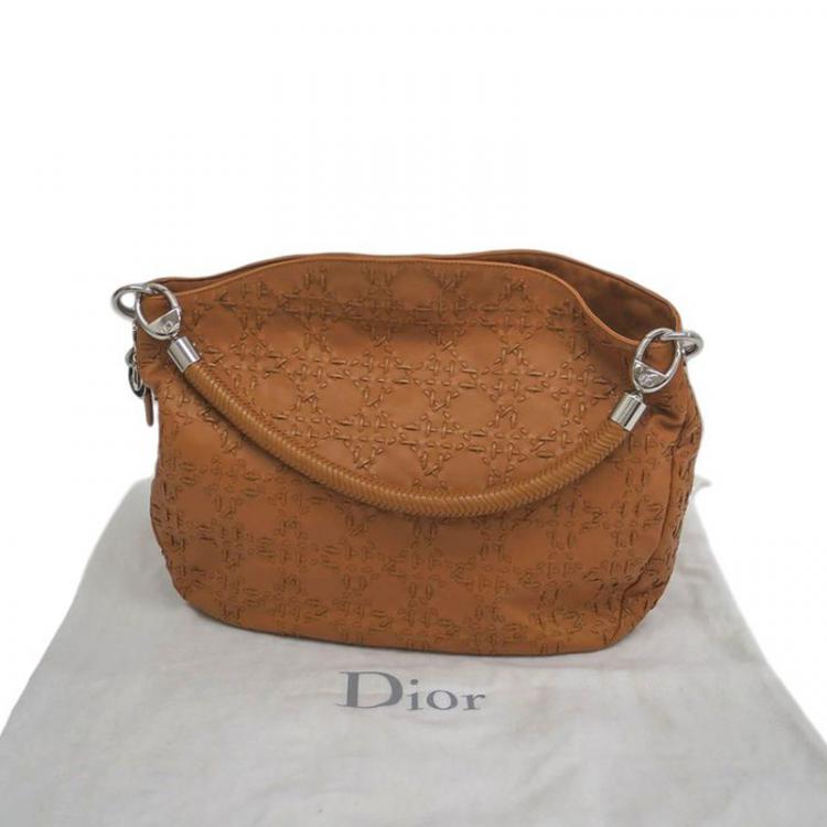 Pre Owned Dior Brown Leather Woven Charm Hobo