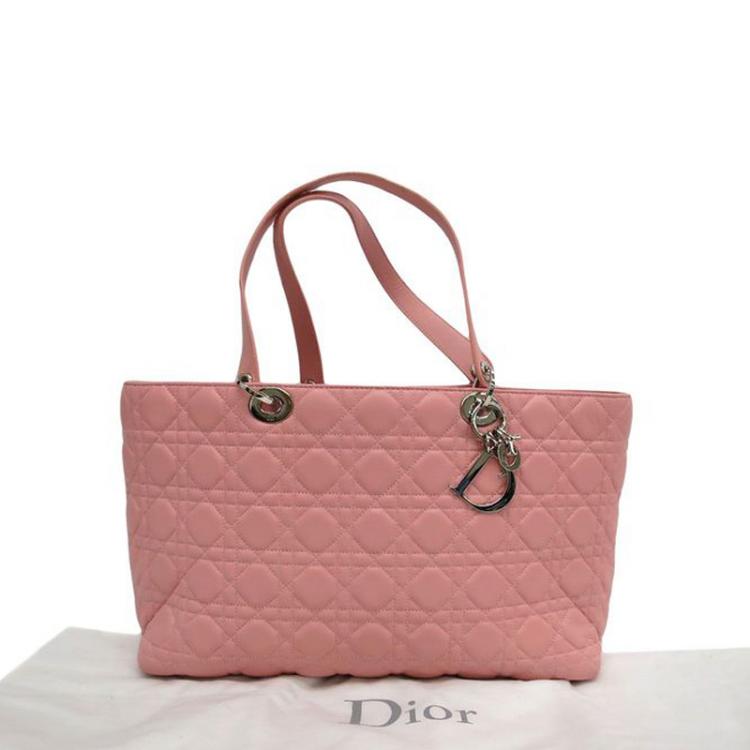 Pre Owned Dior Pink Cannage Leather Large Lady Dior Tote
