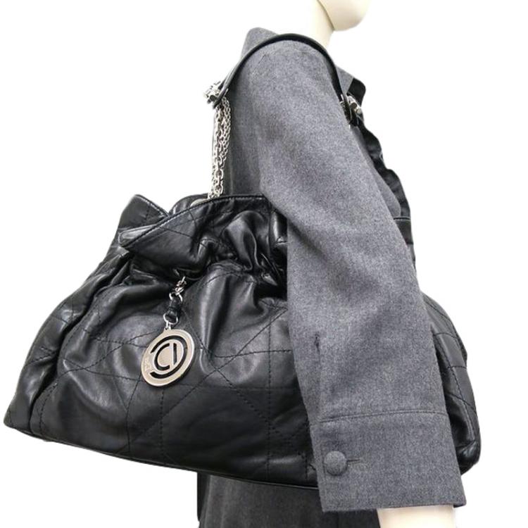 Pre Owned Dior Black Quilted Cannage Lambskin Leather Le Trente Shoulder Bag