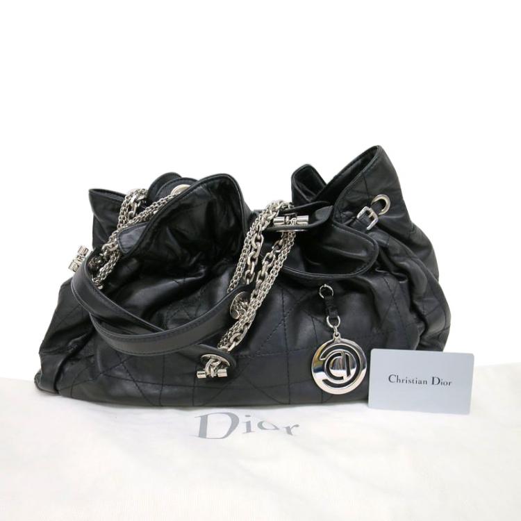 Pre Owned Dior Black Quilted Cannage Lambskin Leather Le Trente Shoulder Bag
