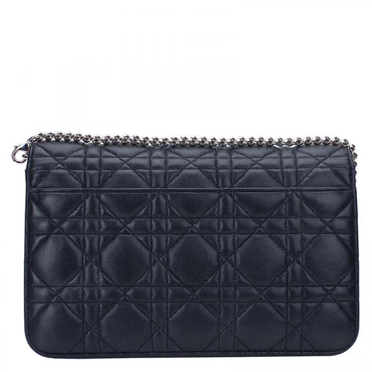 Pre Owned Dior Black Cannage Quilted Calfskin Miss Dior Promenade Pouch Clutch Bag