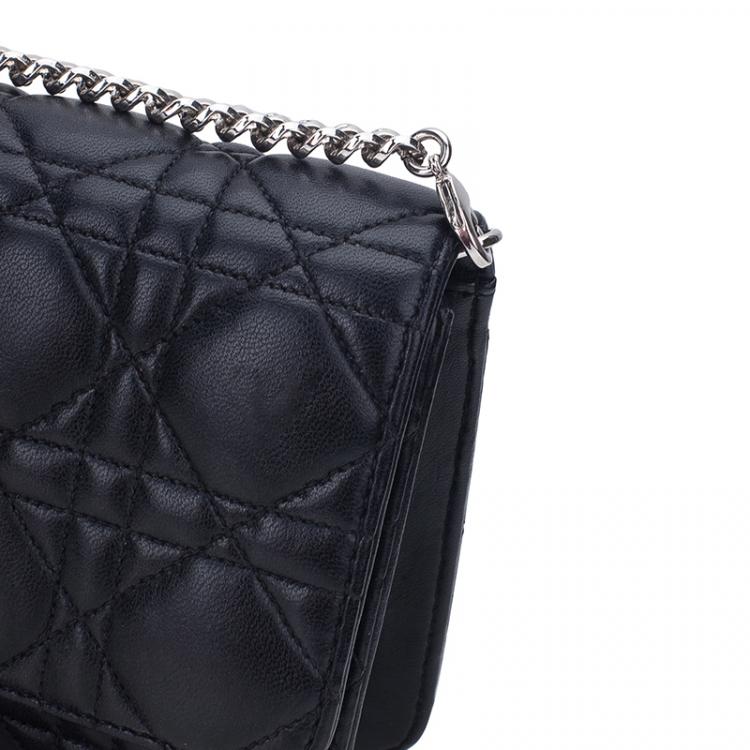 Pre Owned Dior Black Cannage Quilted Calfskin Miss Dior Promenade Pouch Clutch Bag