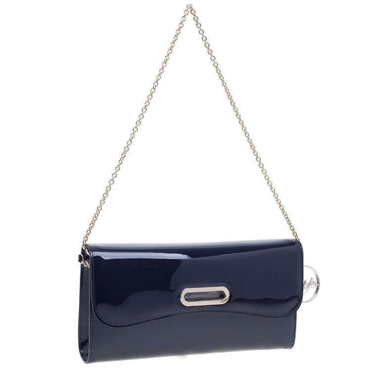 Pre Owned Christian Louboutin Navy Blue Patent Leather Riviera Clutch