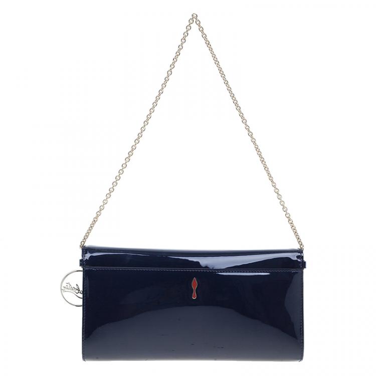 Pre Owned Christian Louboutin Navy Blue Patent Leather Riviera Clutch