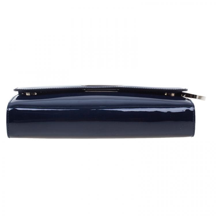 Pre Owned Christian Louboutin Navy Blue Patent Leather Riviera Clutch