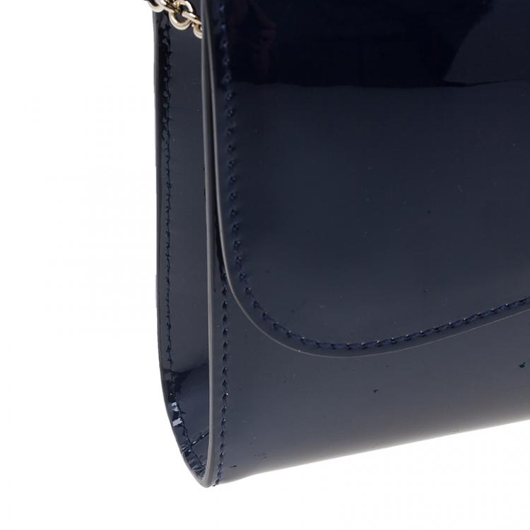 Pre Owned Christian Louboutin Navy Blue Patent Leather Riviera Clutch