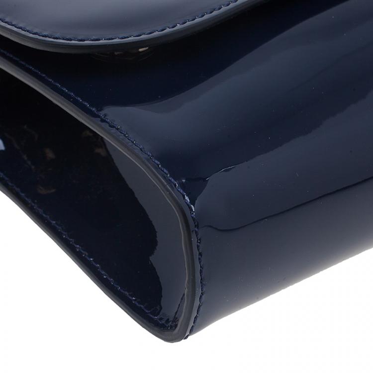 Pre Owned Christian Louboutin Navy Blue Patent Leather Riviera Clutch