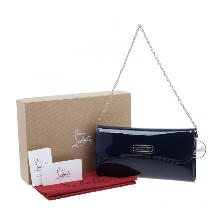 Pre Owned Christian Louboutin Navy Blue Patent Leather Riviera Clutch