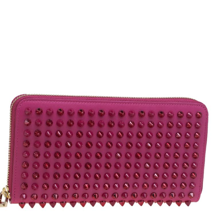Pre Owned Christian Louboutin Pink Leather Studded Spike Continental Wallet