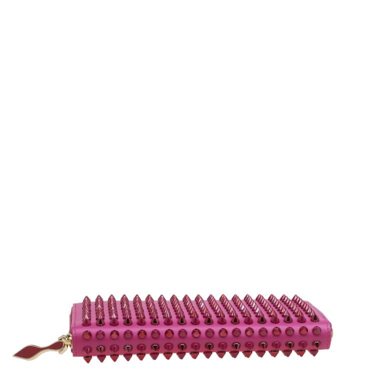 Pre Owned Christian Louboutin Pink Leather Studded Spike Continental Wallet