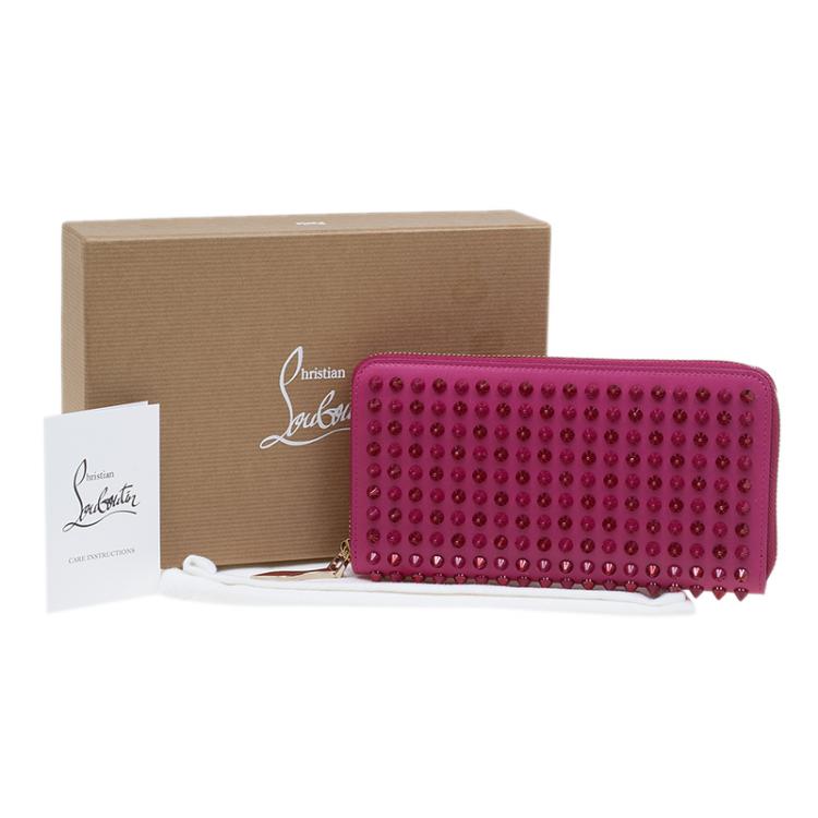Pre Owned Christian Louboutin Pink Leather Studded Spike Continental Wallet