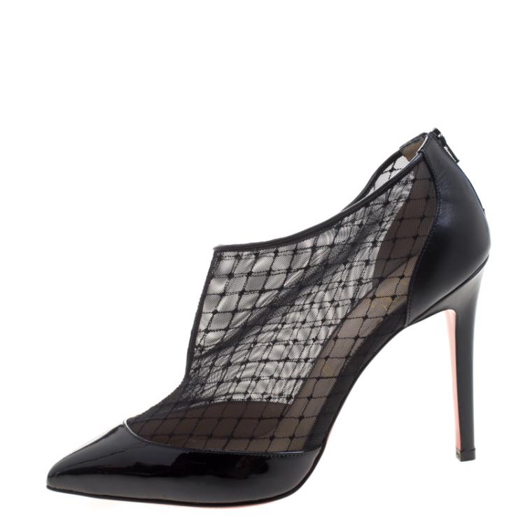 مملوكة مسبقًا Christian Louboutin Black Mesh and Leather Filette Ankle Booties Size 39