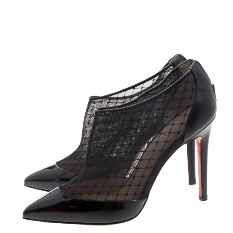 مملوكة مسبقًا Christian Louboutin Black Mesh and Leather Filette Ankle Booties Size 39