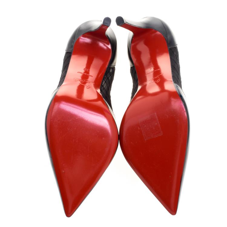 مملوكة مسبقًا Christian Louboutin Black Mesh and Leather Filette Ankle Booties Size 39