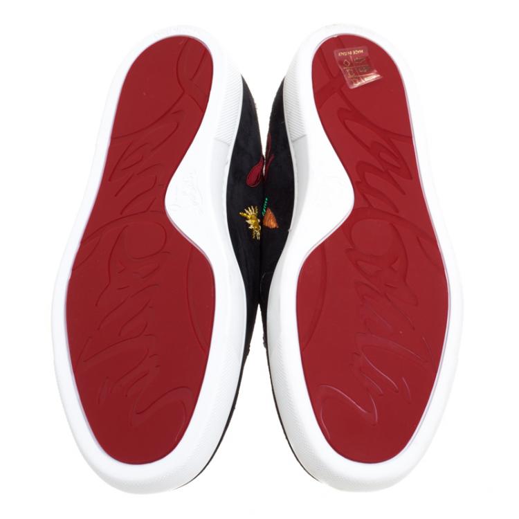 Pre Owned Christian Louboutin Embellished Black Suede Pik N Luck Slip-on Sneakers Size 38