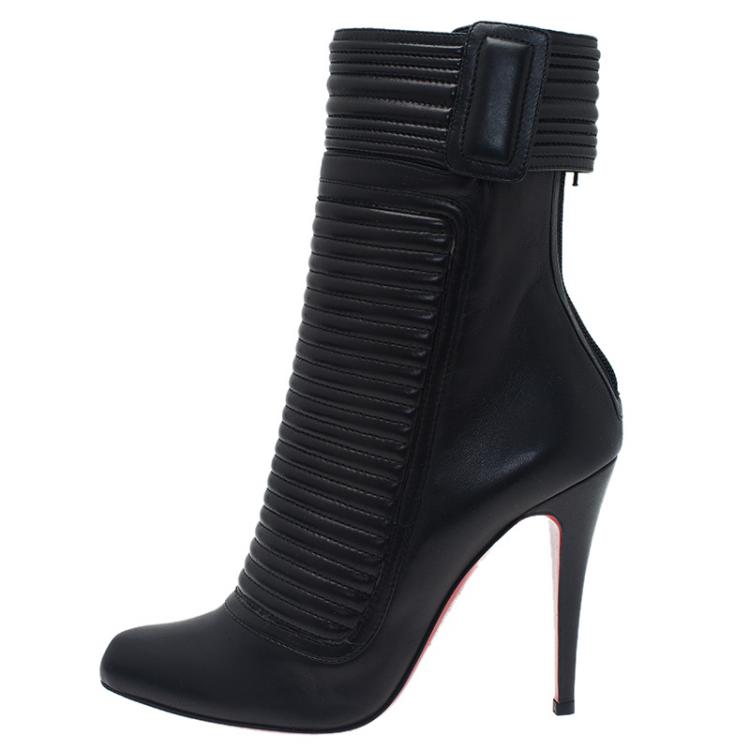 Pre Owned Christian Louboutin Black Lambskin Ankle Boots Size 39