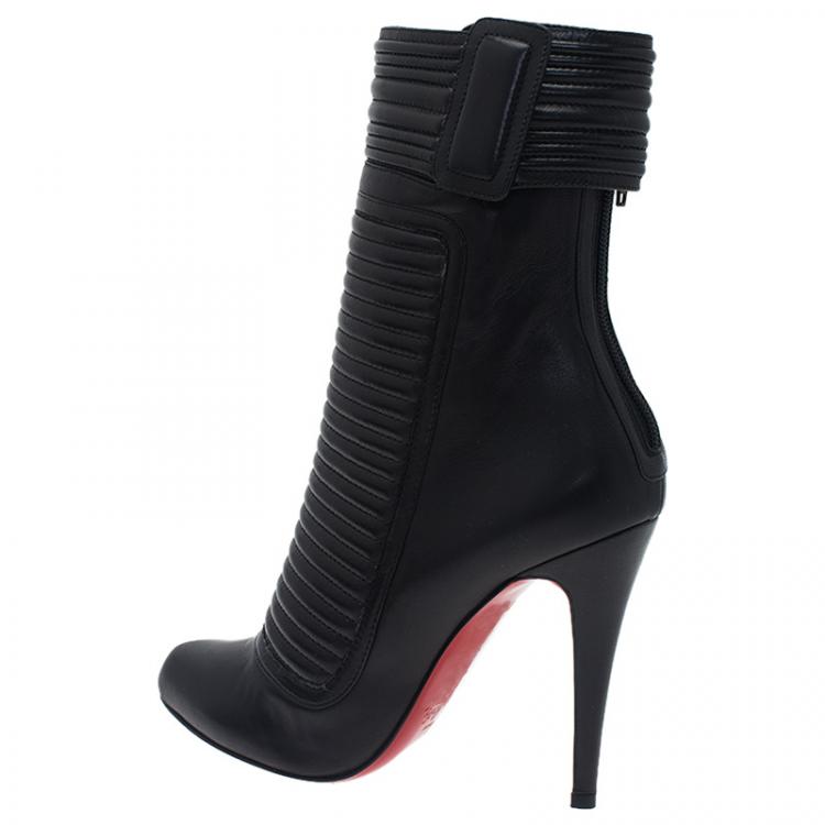 Pre Owned Christian Louboutin Black Lambskin Ankle Boots Size 39