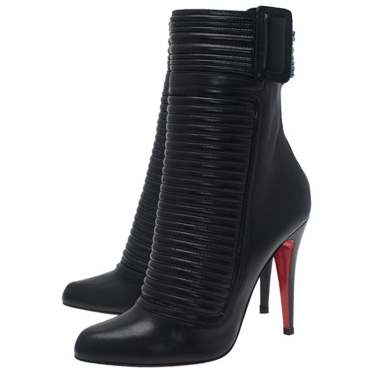 Pre Owned Christian Louboutin Black Lambskin Ankle Boots Size 39
