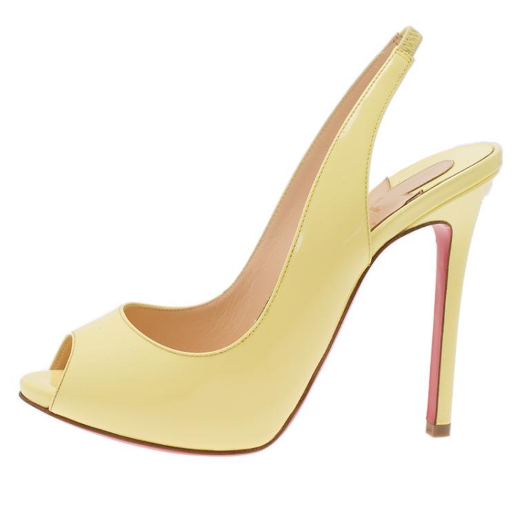 Pre Owned Christian Louboutin Yellow Patent Flo Slingback Sandals Size 36.5