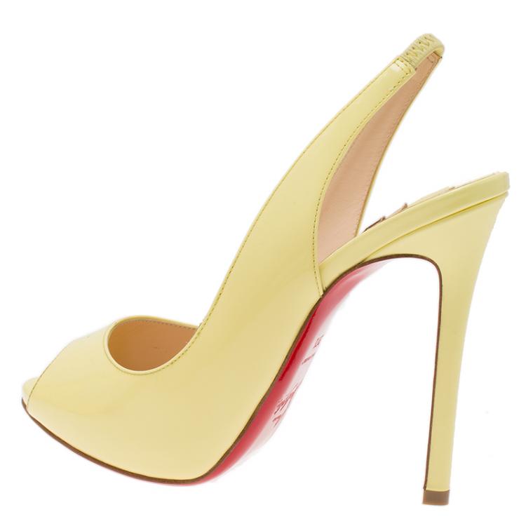 Pre Owned Christian Louboutin Yellow Patent Flo Slingback Sandals Size 36.5
