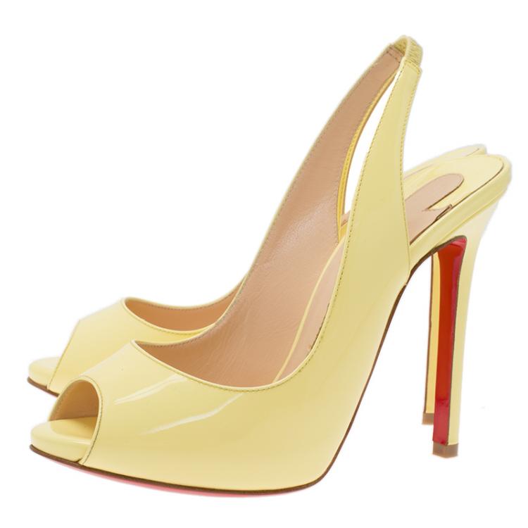 Pre Owned Christian Louboutin Yellow Patent Flo Slingback Sandals Size 36.5