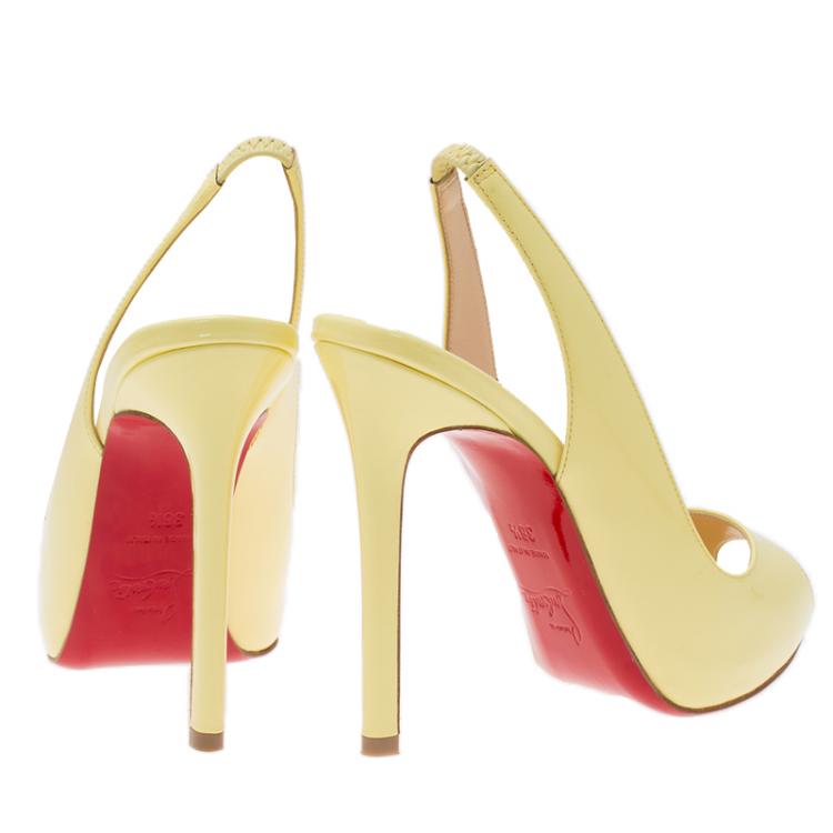 Pre Owned Christian Louboutin Yellow Patent Flo Slingback Sandals Size 36.5