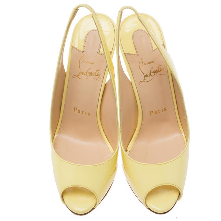 Pre Owned Christian Louboutin Yellow Patent Flo Slingback Sandals Size 36.5