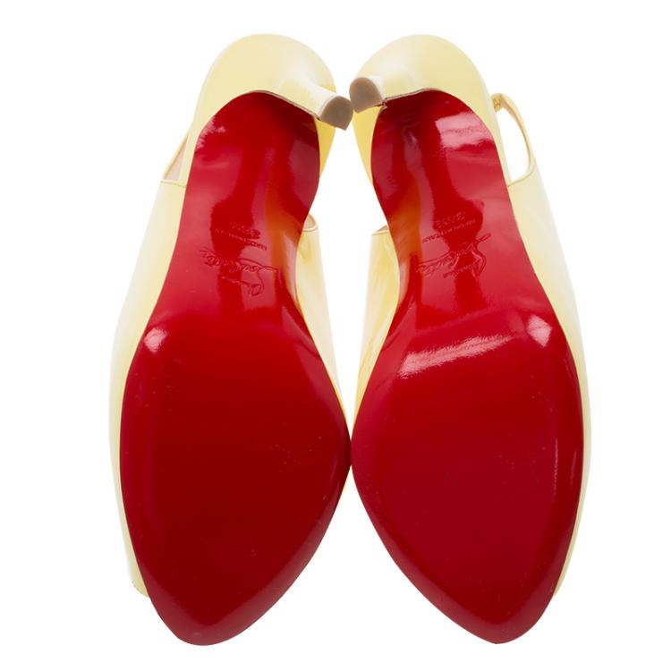 Pre Owned Christian Louboutin Yellow Patent Flo Slingback Sandals Size 36.5