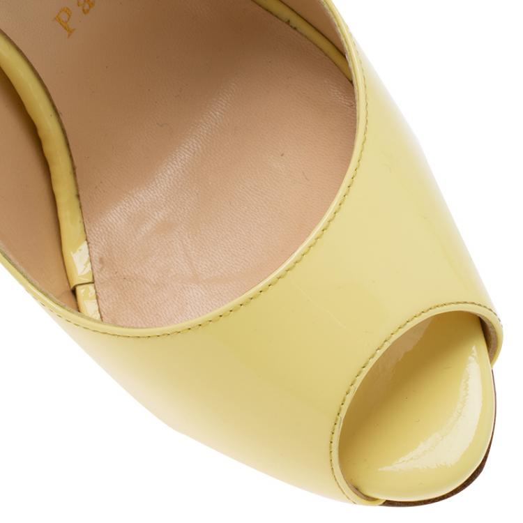 Pre Owned Christian Louboutin Yellow Patent Flo Slingback Sandals Size 36.5
