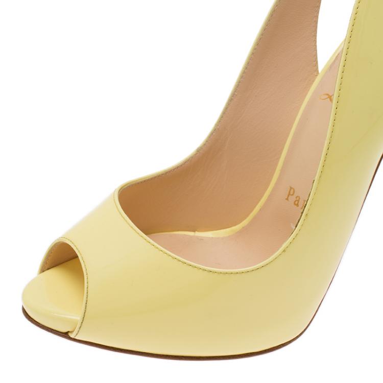 Pre Owned Christian Louboutin Yellow Patent Flo Slingback Sandals Size 36.5