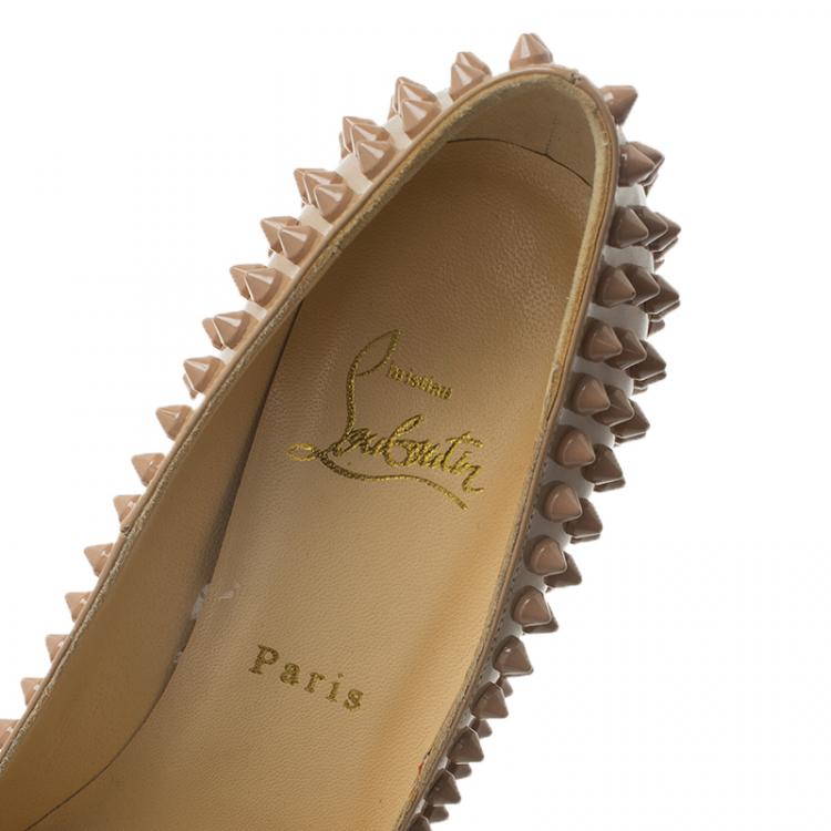 Pre Owned Christian Louboutin Beige Patent Alti Spikes Platform Pumps Size 37.5