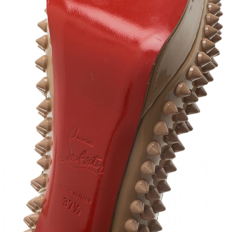 Pre Owned Christian Louboutin Beige Patent Alti Spikes Platform Pumps Size 37.5