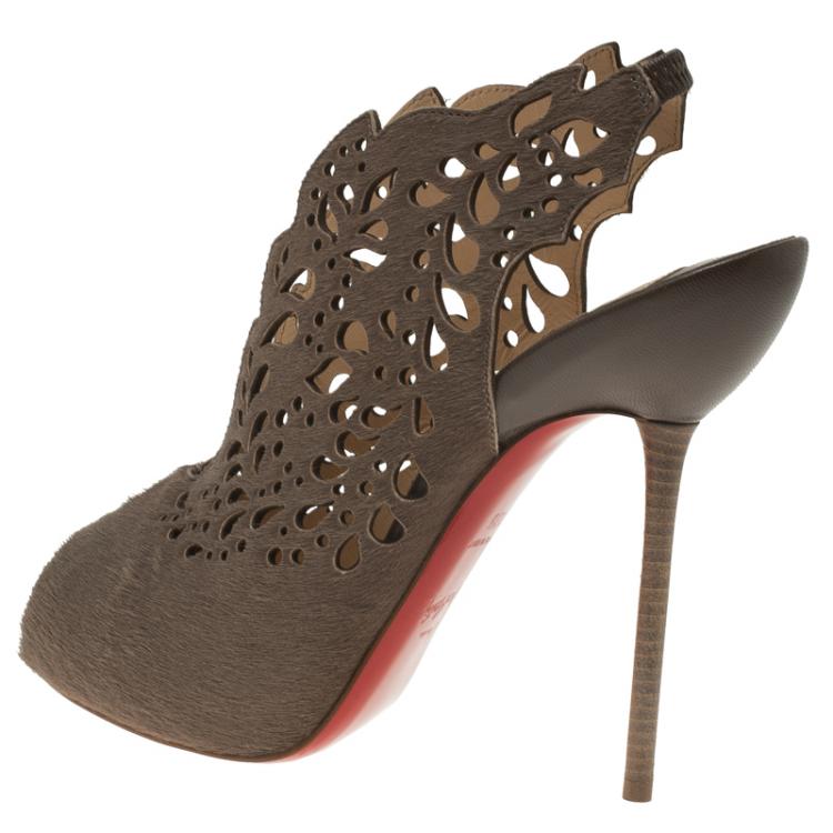 Pre Owned Christian Louboutin Brown Calf Hair-On Markesling Slingback Sandals Size 37.5