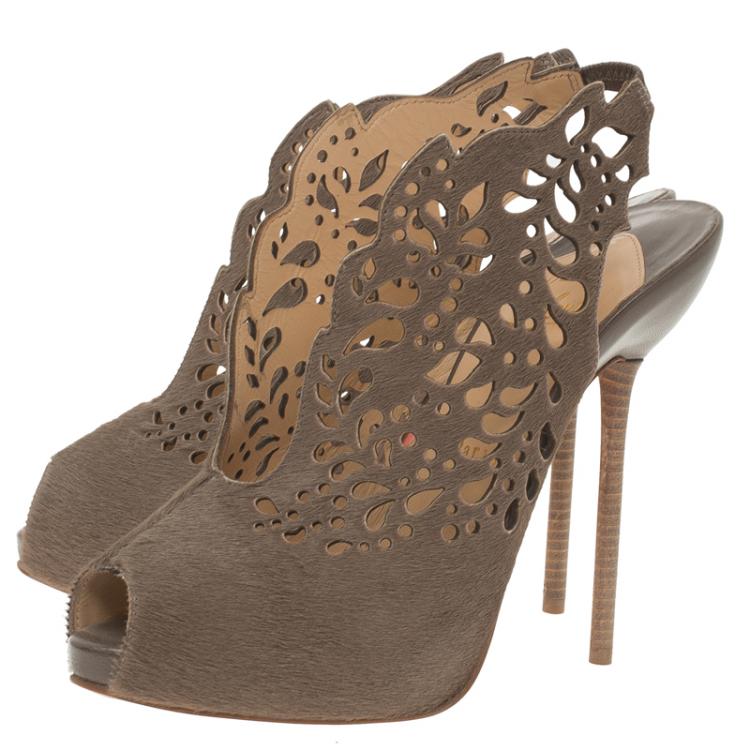 Pre Owned Christian Louboutin Brown Calf Hair-On Markesling Slingback Sandals Size 37.5