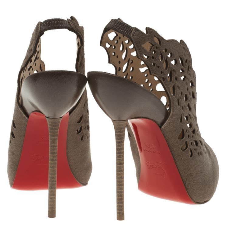 Pre Owned Christian Louboutin Brown Calf Hair-On Markesling Slingback Sandals Size 37.5