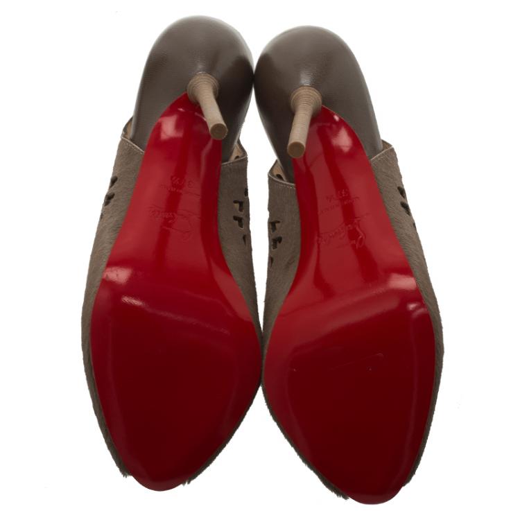 Pre Owned Christian Louboutin Brown Calf Hair-On Markesling Slingback Sandals Size 37.5