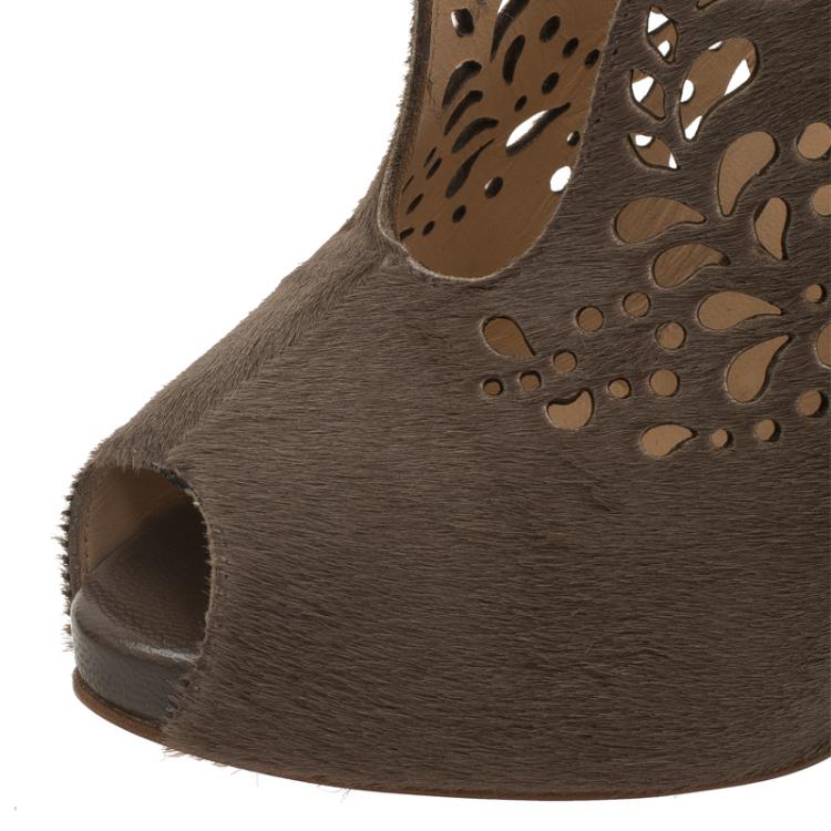 Pre Owned Christian Louboutin Brown Calf Hair-On Markesling Slingback Sandals Size 37.5