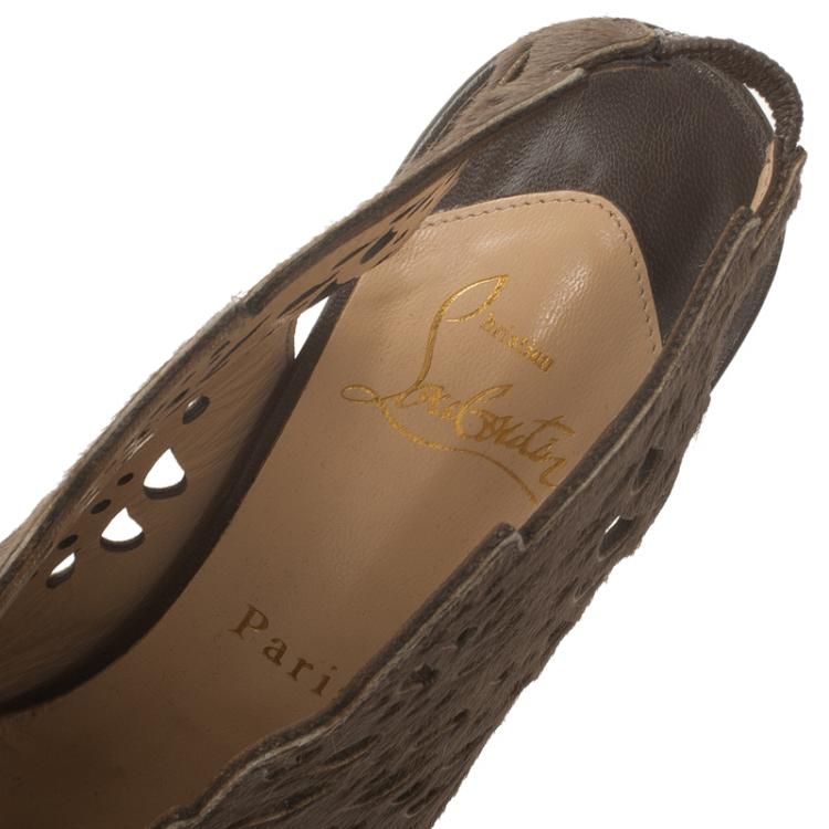Pre Owned Christian Louboutin Brown Calf Hair-On Markesling Slingback Sandals Size 37.5
