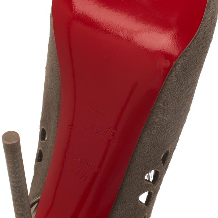 Pre Owned Christian Louboutin Brown Calf Hair-On Markesling Slingback Sandals Size 37.5