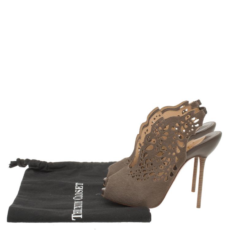Pre Owned Christian Louboutin Brown Calf Hair-On Markesling Slingback Sandals Size 37.5