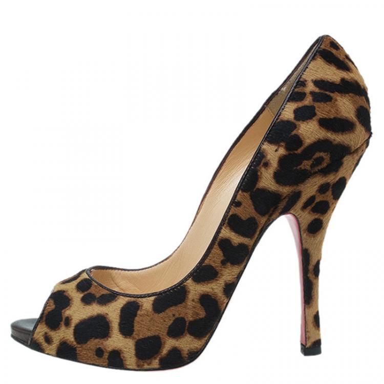 Pre Owned Christian Louboutin Pony Hair Maryl Peep Toe Pumps Size 39