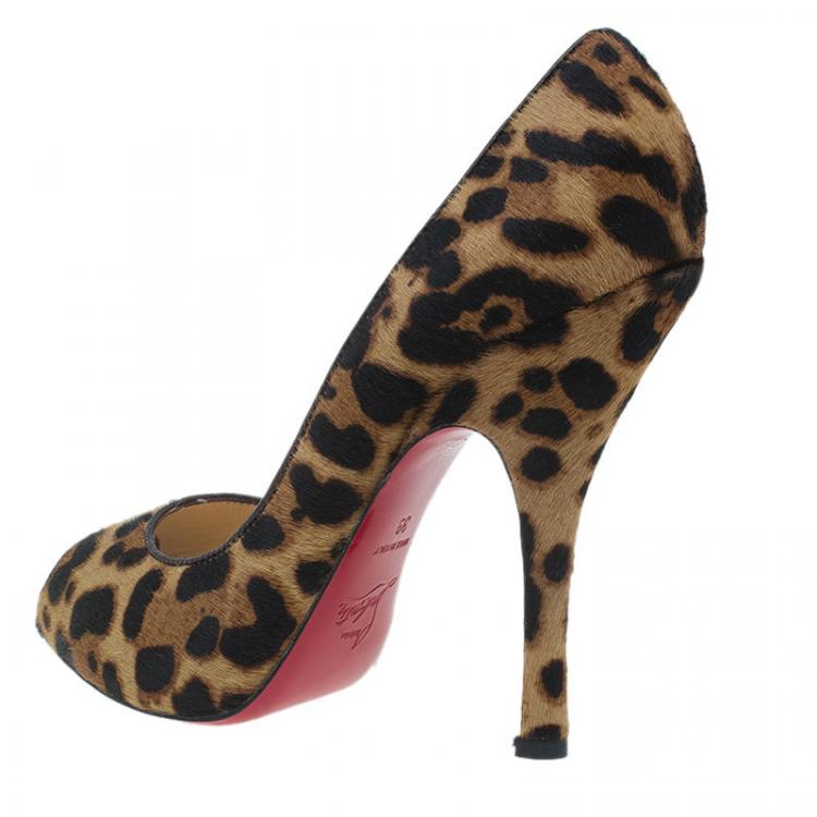 Pre Owned Christian Louboutin Pony Hair Maryl Peep Toe Pumps Size 39