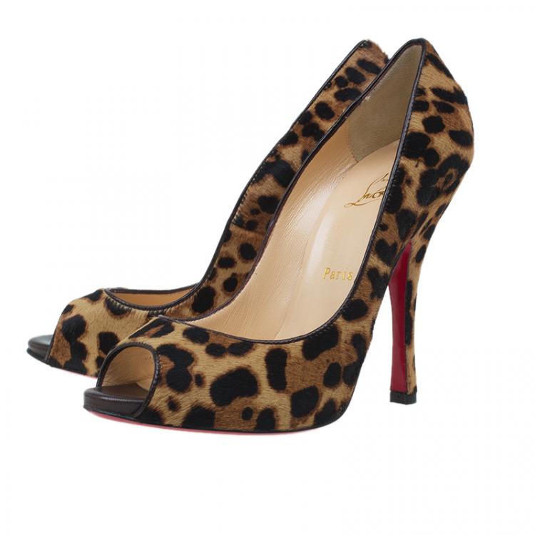 Pre Owned Christian Louboutin Pony Hair Maryl Peep Toe Pumps Size 39