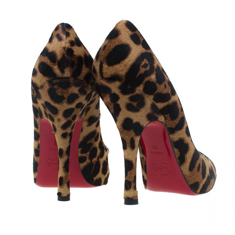 Pre Owned Christian Louboutin Pony Hair Maryl Peep Toe Pumps Size 39