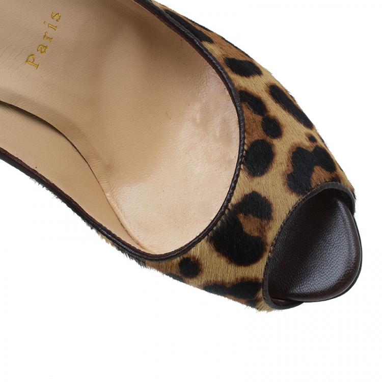 Pre Owned Christian Louboutin Pony Hair Maryl Peep Toe Pumps Size 39