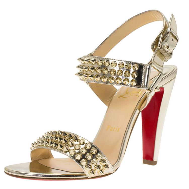 Christian Louboutin Gold Spike Leather Bikee Bike Sandals Size