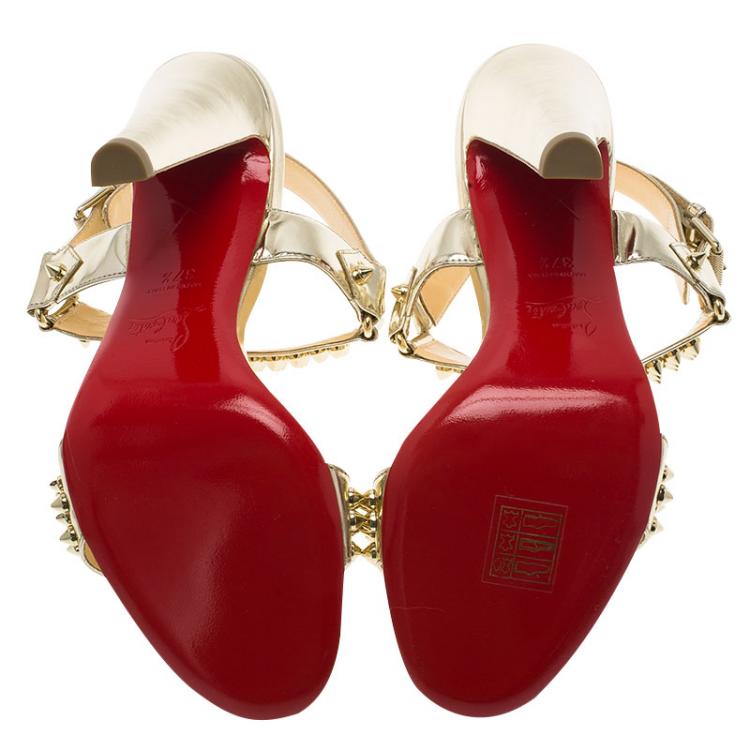 Pre Owned Christian Louboutin Gold Spike Leather Bikee Bike Sandals Size 37.5