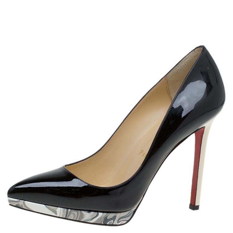 Pre Owned Christian Louboutin Black Patent Pigalle Plato Pumps Size 37.5