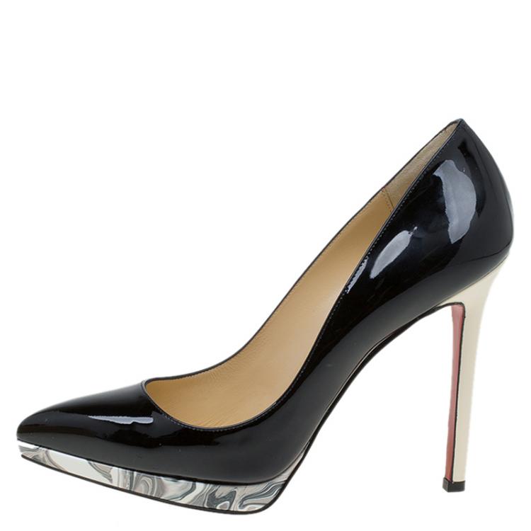 Pre Owned Christian Louboutin Black Patent Pigalle Plato Pumps Size 37.5